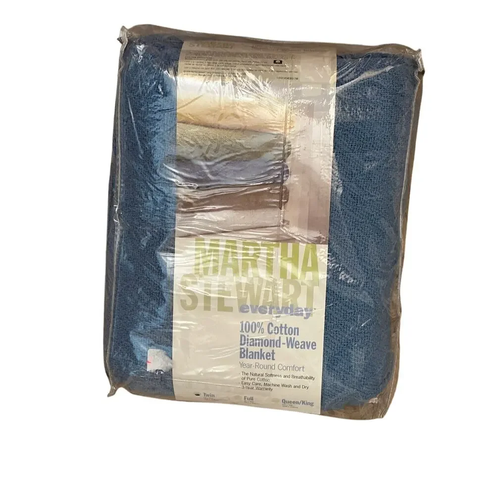 Martha Stewart Everyday 100% Cotton Diamond Weave Blanket Twin Blue New